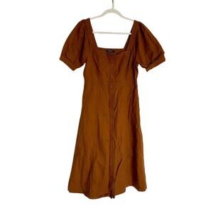 Madewell Seamed Fitted Bodice Prep Puff Sleeve Pocket Flowy Casual Midi Dress